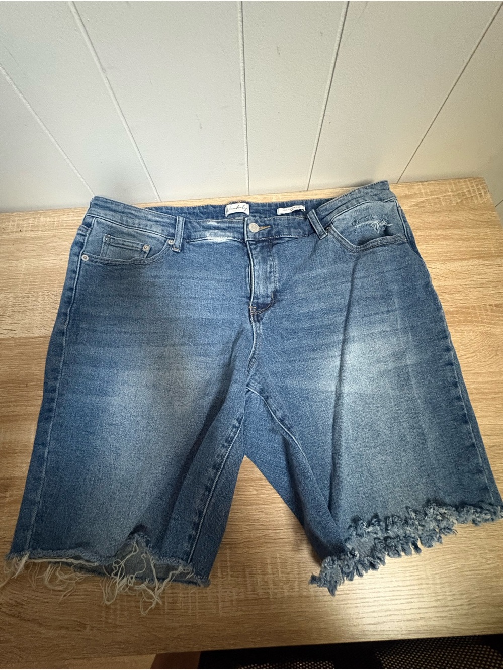 Wonderly Distressed Mid-Blue Jean Shorts
